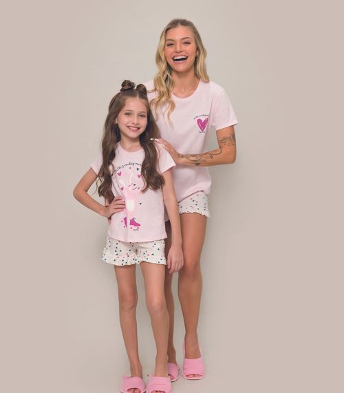 Pijama Infantil Menina Manga Curta Evanilda Rosa