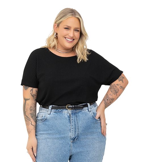 Blusa Feminina Plus Size Secret Glam Preto