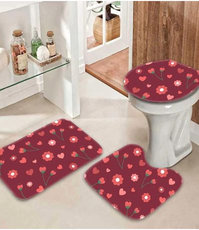 Jogo De Tapetes Para Banheiro Wevans Vermelho