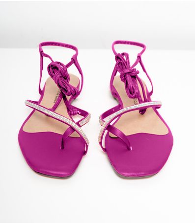 Sandália Feminina De Amarração E Strass Select Rosa