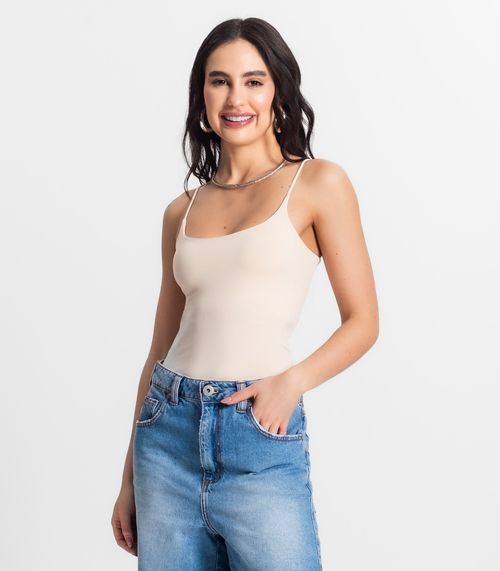 Blusa Feminina De Alça Poliamida Style Box Bege