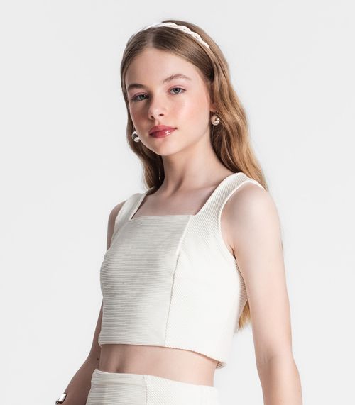 Conjunto Juvenil Cropped e Shorts Saia Minty Bege