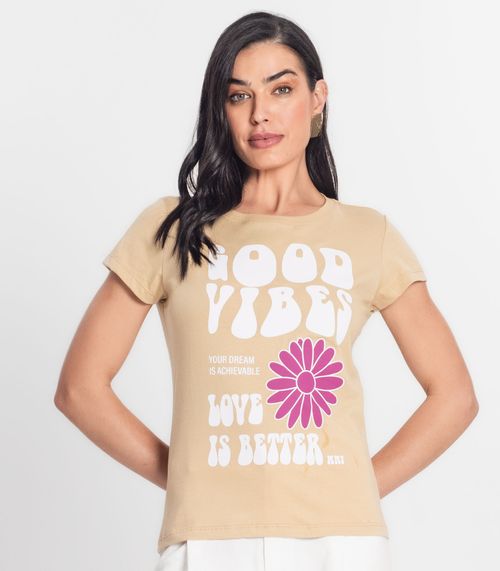 Blusa Baby Look Feminina Meia Malha Estampada MMT Marrom