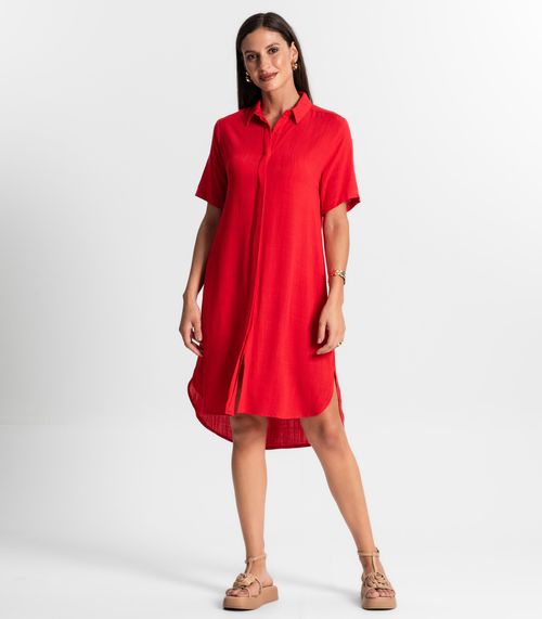 Vestido Chemise Assimétrico Manga Curta Select Vermelho