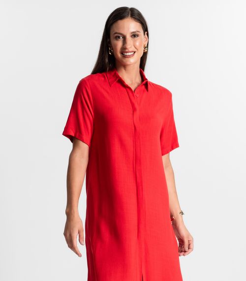 Vestido Chemise Assimétrico Manga Curta Select Vermelho