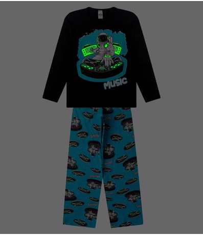 Pijama Menino Manga Longa Brilha No Escuro Kappes Preto