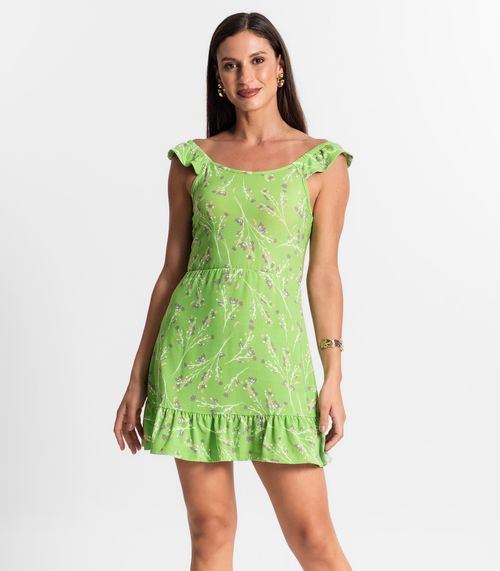 Vestido Feminino Curto Estampado Babados Use Up Verde