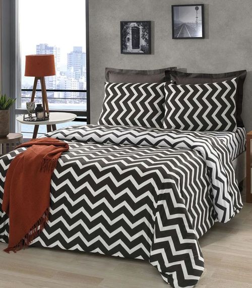 Jogo de Cama Chevron Casal Lar E Lazer Preto