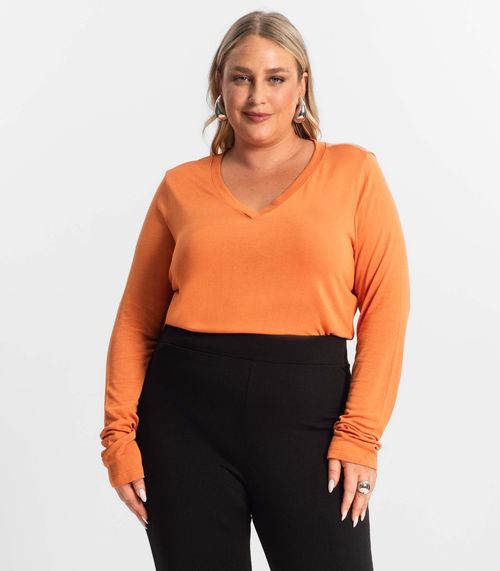 Blusa Manga Longa Visco Tricot Secret Glam Laranja