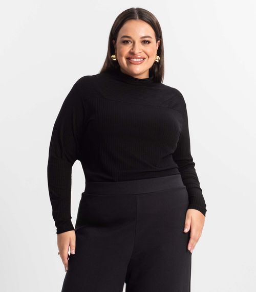 Blusa Feminina Manga Longa Plus Size Secret Glam Preto