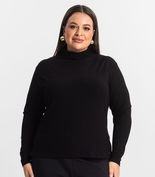 Blusa Feminina Manga Longa Plus Size Secret Glam Preto