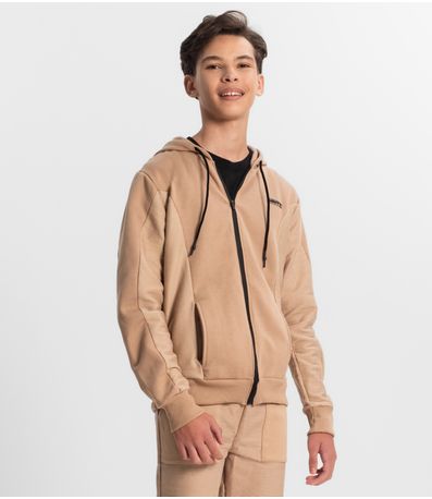 Jaqueta Juvenil Masculina Em Moletom Minty Marrom