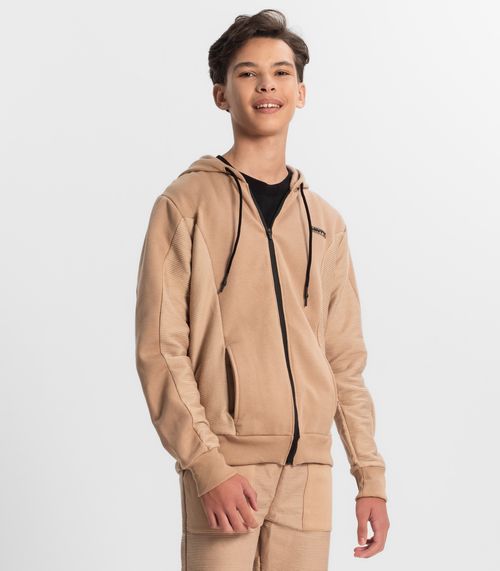 Jaqueta Juvenil Masculina Em Moletom Minty Marrom
