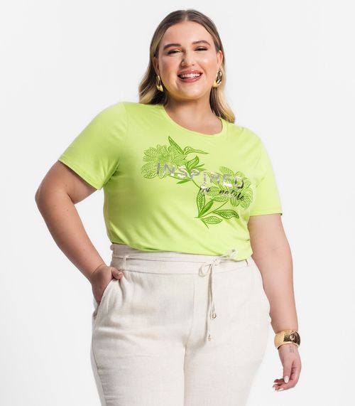 Camiseta Plus Size Feminina Estampada Secret Glam Verde