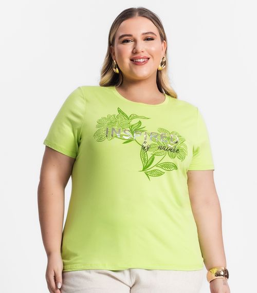 Camiseta Plus Size Feminina Estampada Secret Glam Verde