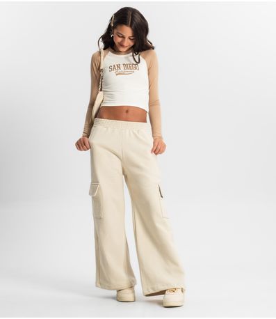 Calça Wide Leg Juvenil Minty Bege