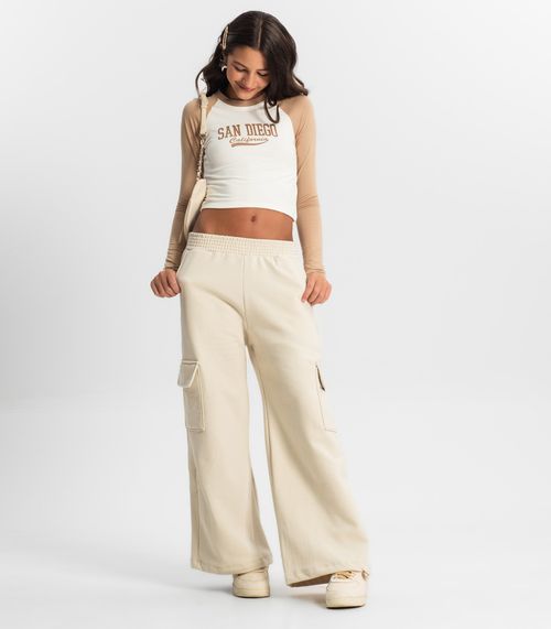Calça Wide Leg Juvenil Minty Bege