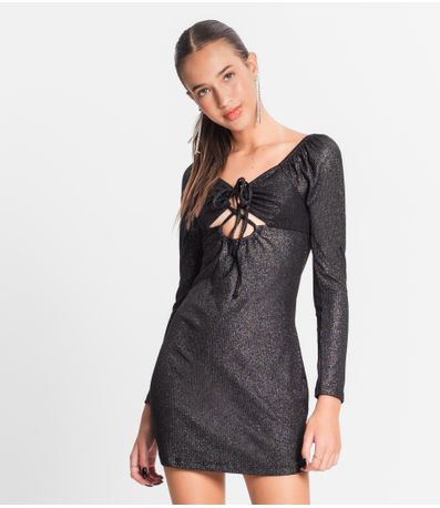 Vestido Juvenil Em Ribana Canelada Lurex Minty Preto