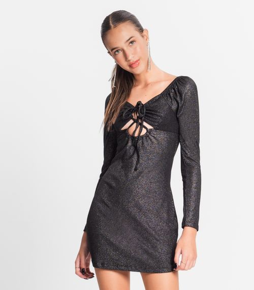 Vestido Juvenil Em Ribana Canelada Lurex Minty Preto