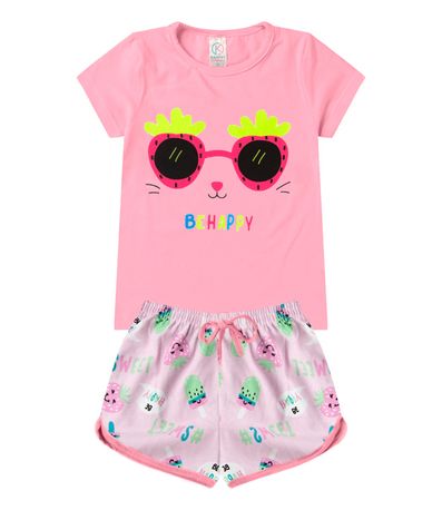 Conjunto Menina Cotton Estampado Kappes Rosa