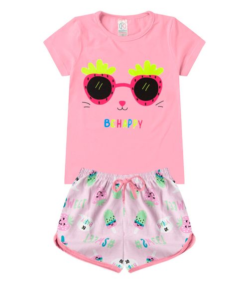 Conjunto Menina Cotton Estampado Kappes Rosa