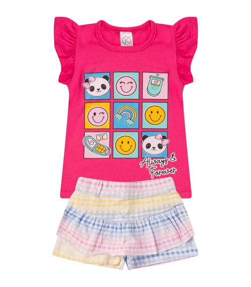 Conjunto Menina Cotton Manga Com Babados Kappes Rosa