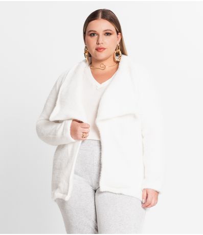 Casaco Feminino Plus Size Em Tweed Secret Glam Bege