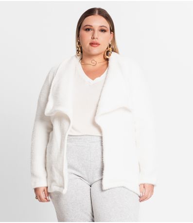 Casaco Feminino Plus Size Em Tweed Secret Glam Bege