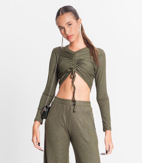 Blusa Feminina Manga Longa Ribana Canelada Minty Verde