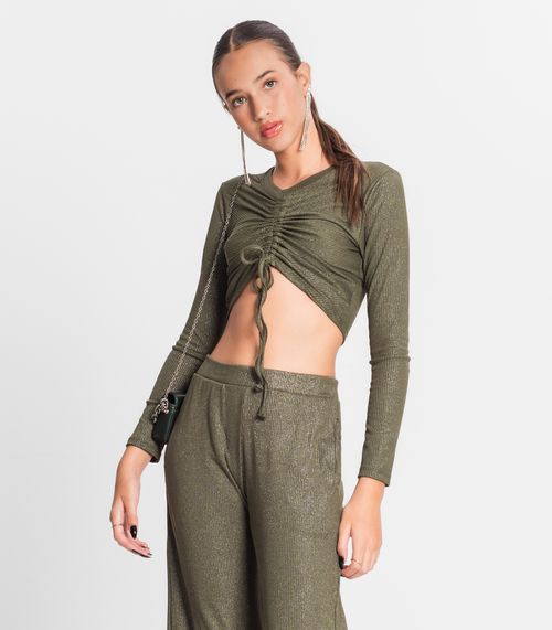 Blusa Feminina Manga Longa Ribana Canelada Minty Verde