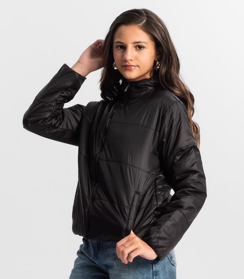 Jaqueta Puffer Juvenil Feminina Com Capuz Minty Preto