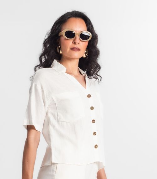 Camisa Feminina Estampada Com Botões Select Branco
