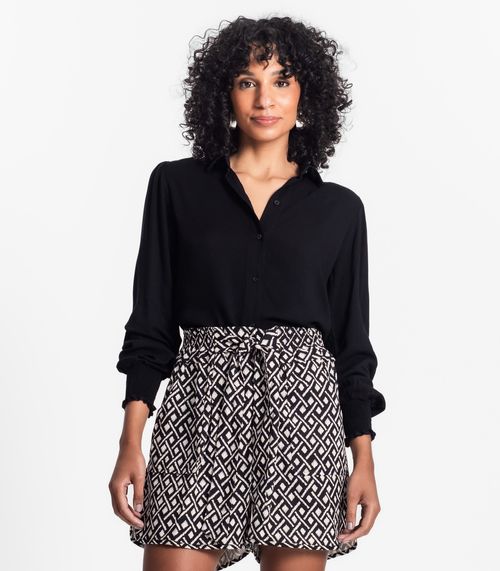 Camisa Feminina Manga Longa Punho Lastex Select Preto