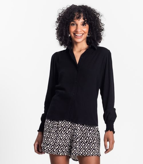 Camisa Feminina Manga Longa Punho Lastex Select Preto