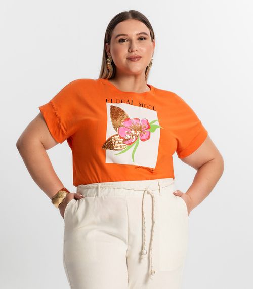 Camiseta Plus Size Feminina Secret Glam Laranja