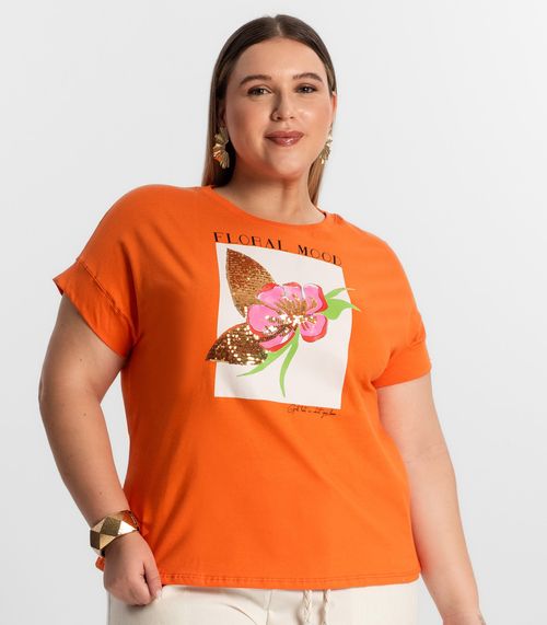 Camiseta Plus Size Feminina Secret Glam Laranja
