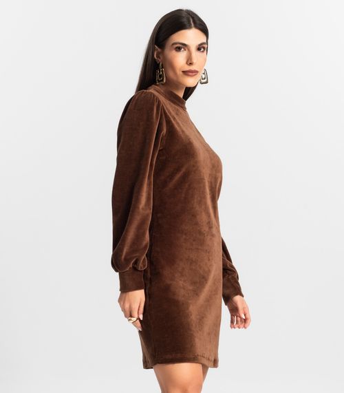 Vestido Curto Plush Manga Longa Endless Marrom