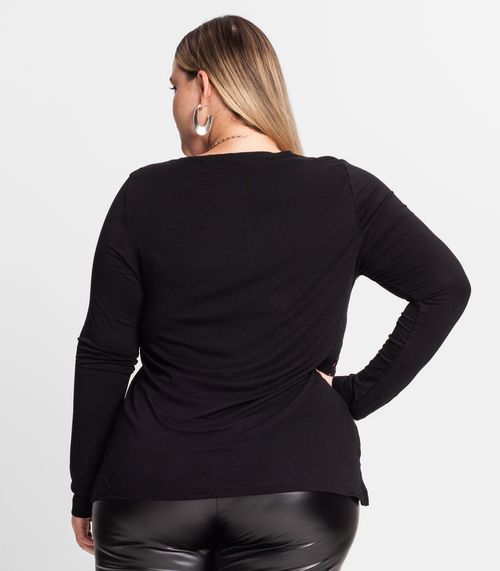 Blusa Manga Longa Plus Size Secret Glam Preto