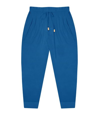 Calça Feminina Plus Size Com Pregas Secret Glam Azul