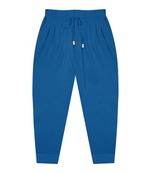 Calça Feminina Plus Size Com Pregas Secret Glam Azul