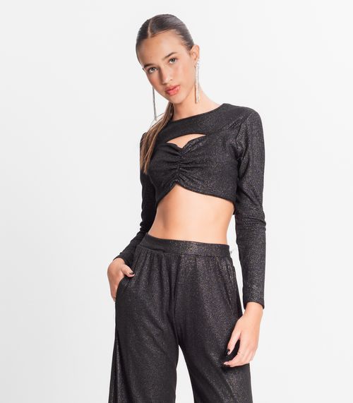 Blusa Juvenil Feminina Em Ribana Canelada Minty Preto