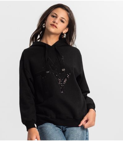 Blusão Juvenil Feminino Com Capuz Minty Preto