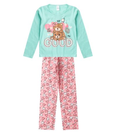 Pijama Menina Manga Longa Brilha No Escuro Kappes Verde