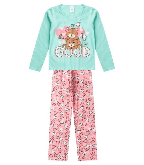 Pijama Menina Manga Longa Brilha No Escuro Kappes Verde