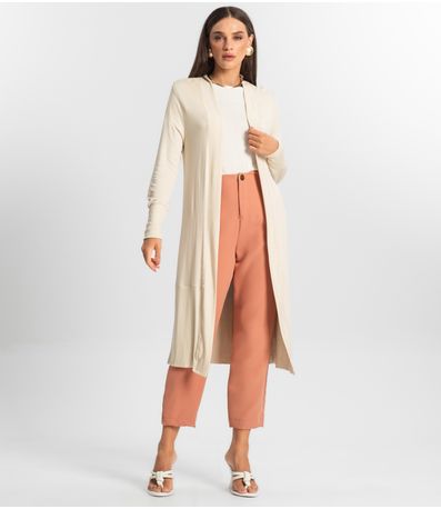 Cardigan Alongado Tricot Feminino Endless Bege