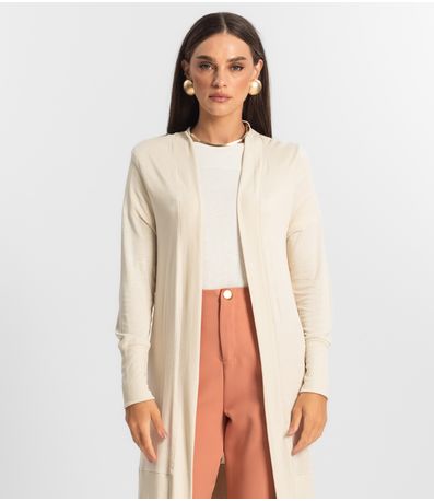 Cardigan Alongado Tricot Feminino Endless Bege
