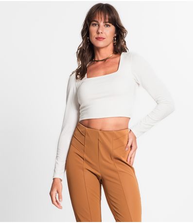 Blusa Manga Longa Feminina Em Cotton Leve Endless Bege