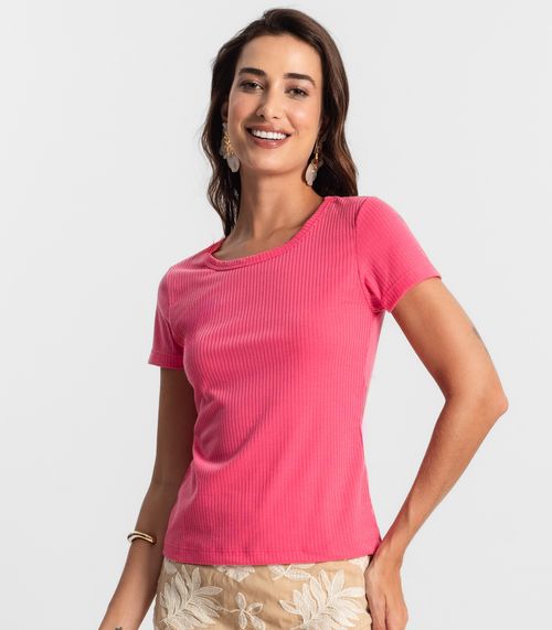 Blusa Feminina Manga Curta Canelada KO Rosa
