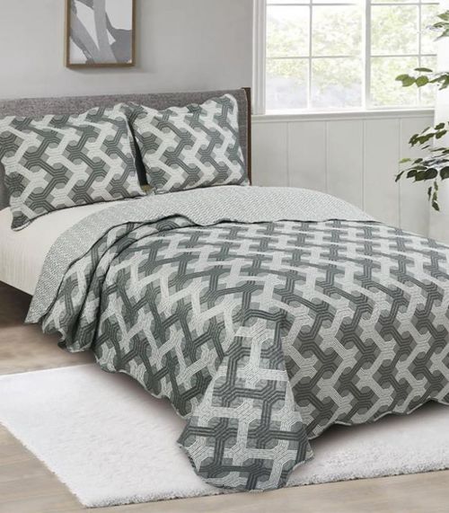 Jogo De Colcha Evolution Patchwork Queen Camesa Cinza