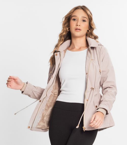 Parka Feminina Com Capuz Peluciada Sea Surf Bege